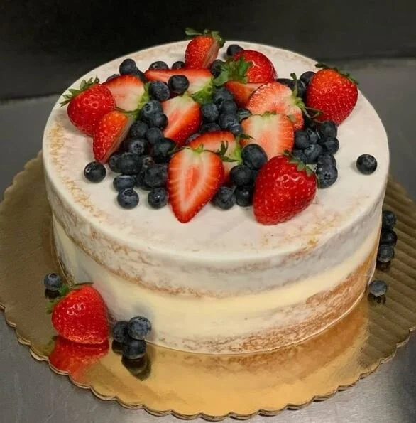 Naked Cake Topped With Fresh Fruit Starry Night Bakery